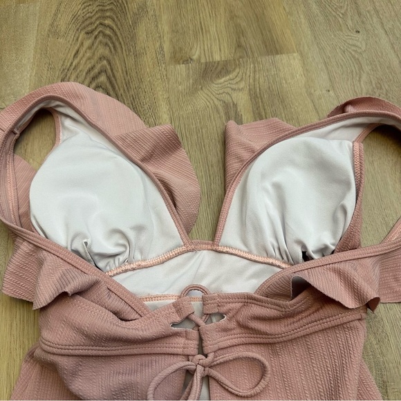 Textured Mauve Ruffled One-Piece Swimsuit - Picture 5 of 6